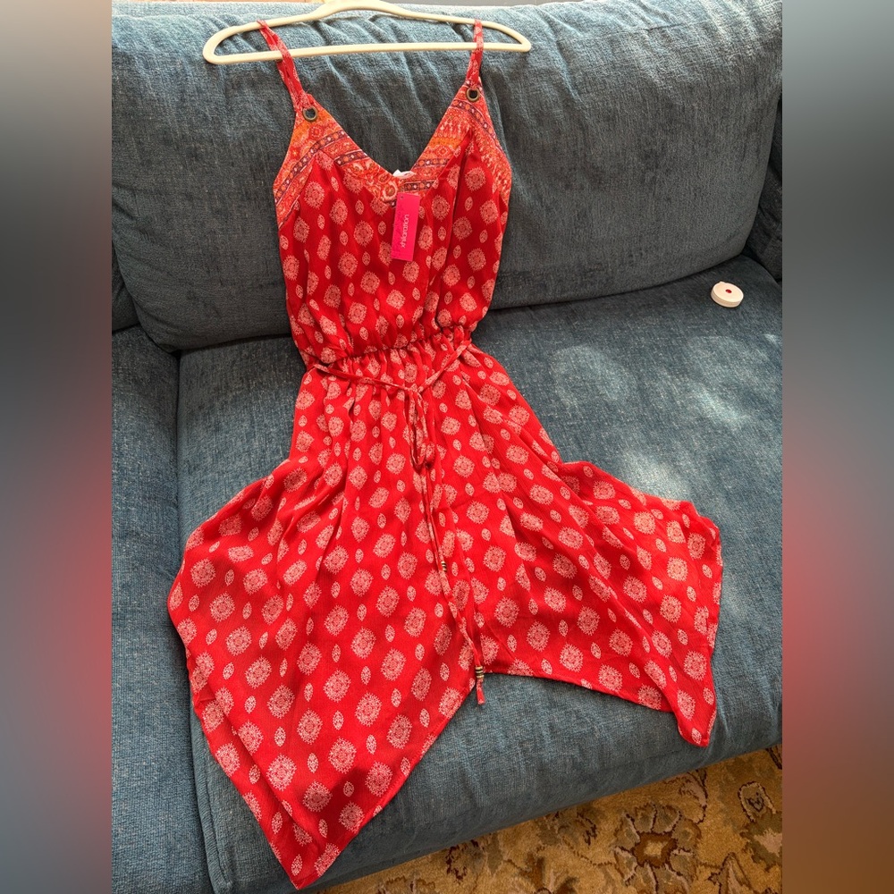 2/15 Xhilaration Orange and White Patterned Dress